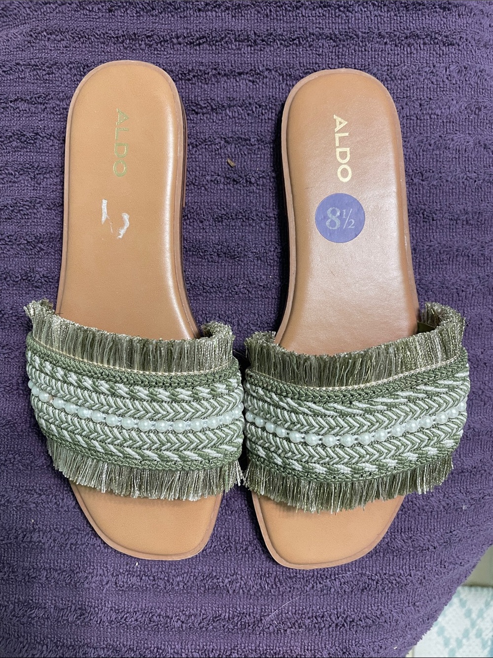 ALDO Olive Braided Fringe Slide Sandals